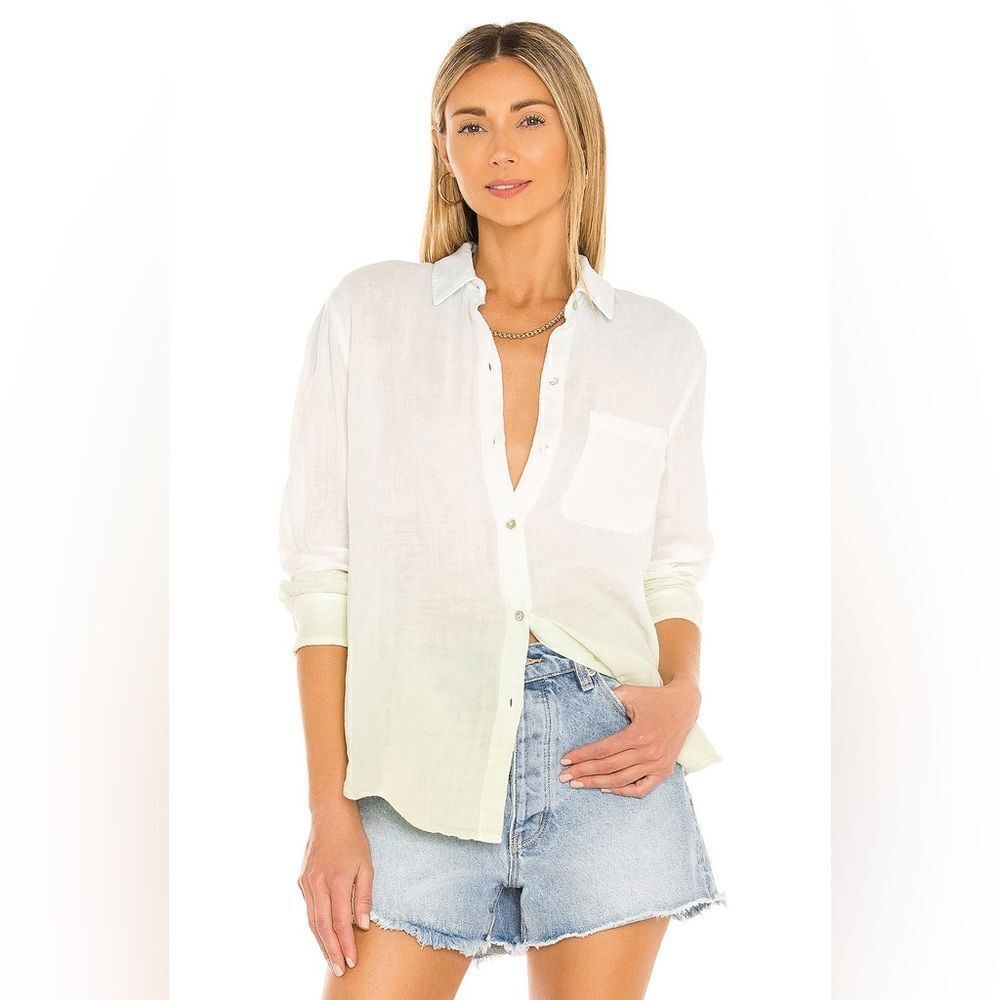 REVOLVE RAILS Ellis Top in Blue Mint Dip Dye - Cotton Button Shirt XS Flaws